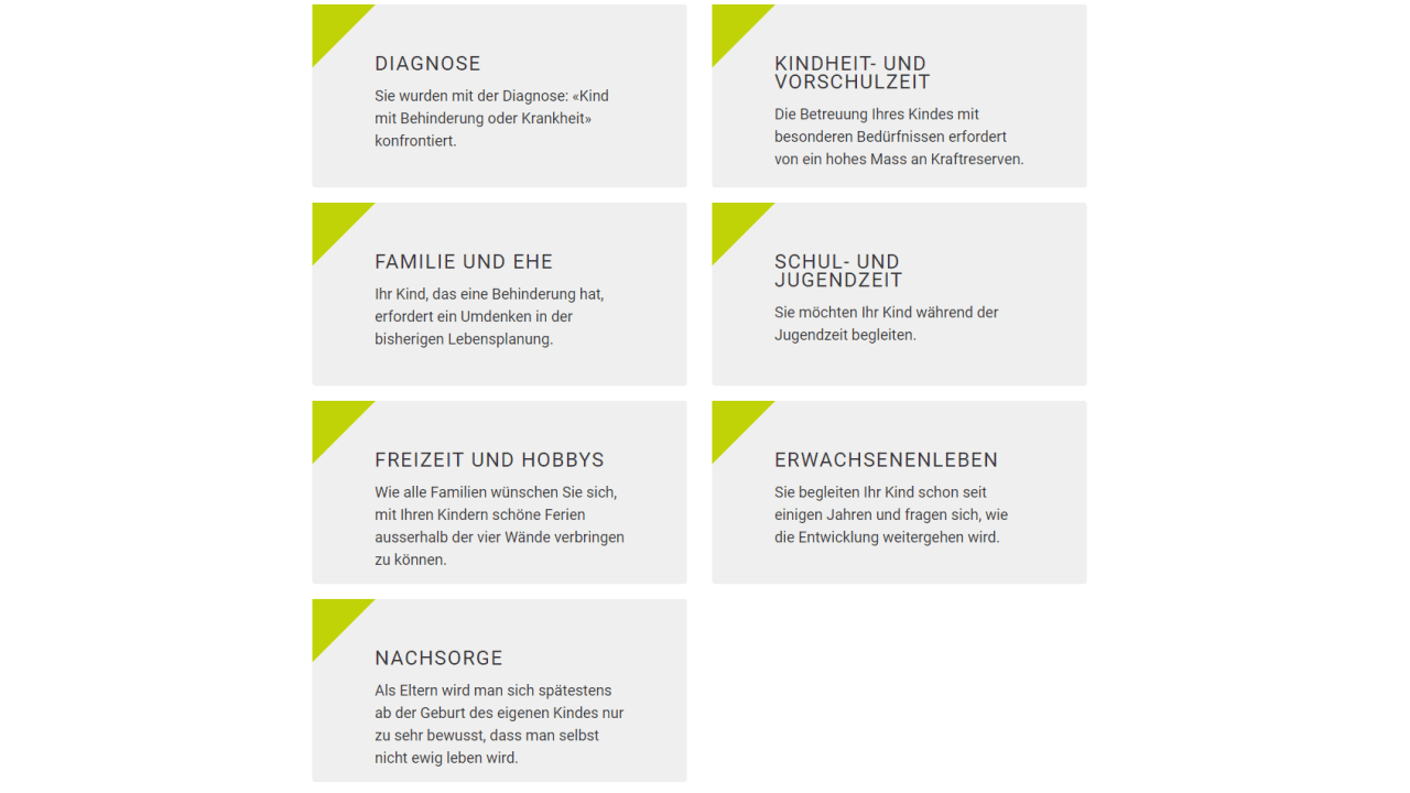 Themenbereiche der digitalen Begleitstelle für Eltern von EnableMe